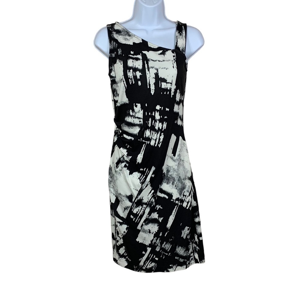 NEW DKNY Black White Sleeveless Stretch Dress Abstract Size 0 Event Party
